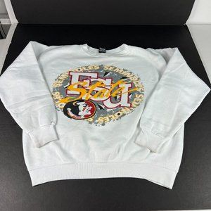 VTG 90s Florida State Seminoles Sweatshirt Extra Large White Big Logo Crewneck